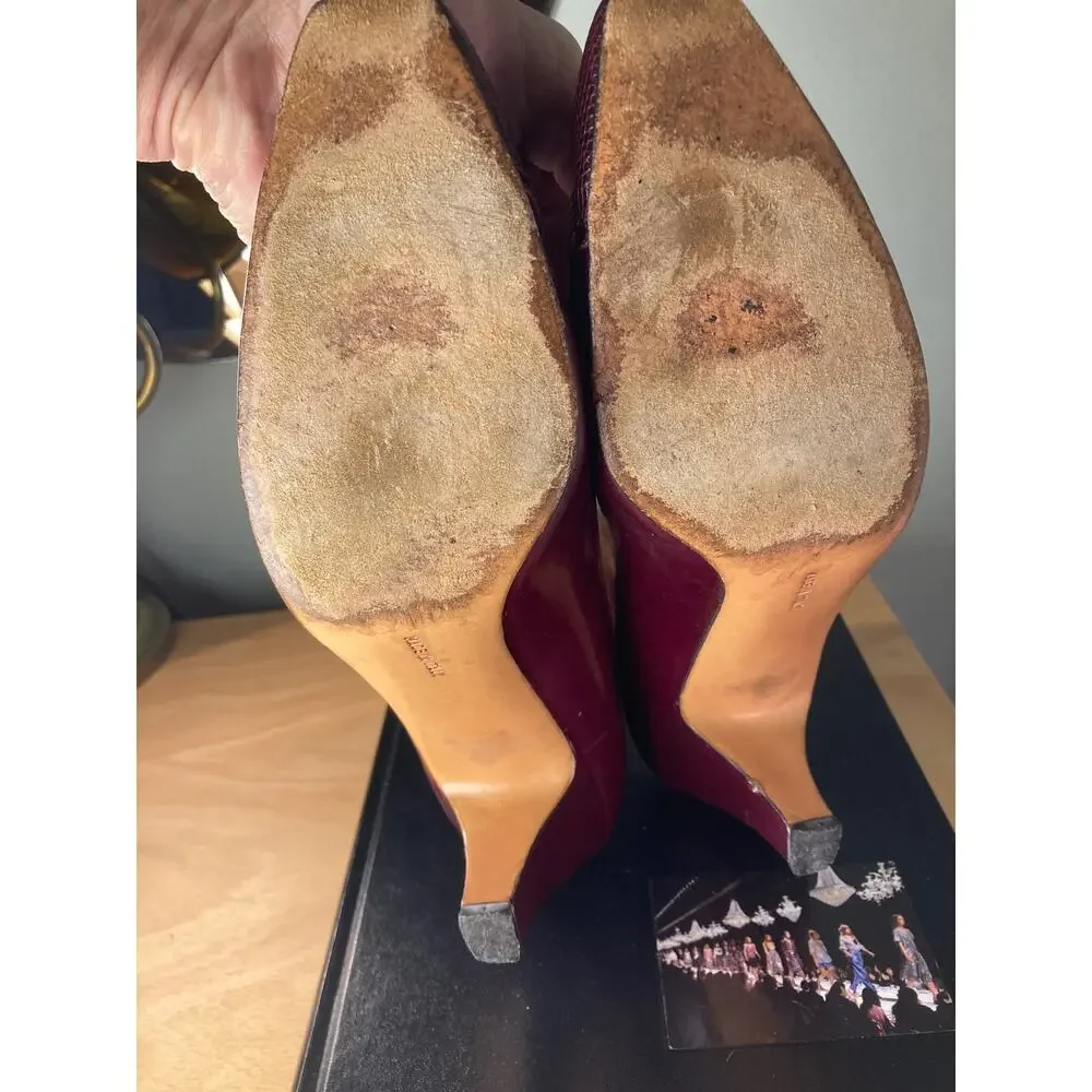 Ferragamo Vintage Snakeskin & Leather Burgundy Pumps Heels Sz 9.5 AAAA Narrow - Picture 8 of 10